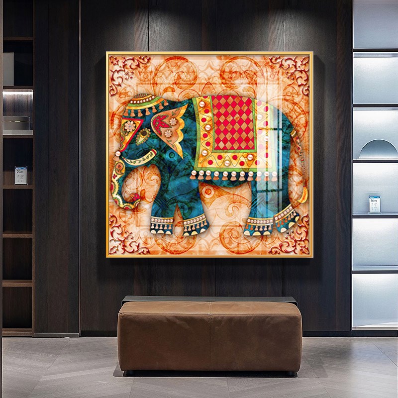 吉祥大象玄关走廊过道装饰画现代轻E奢客厅墙画餐厅墙面正方形挂图片