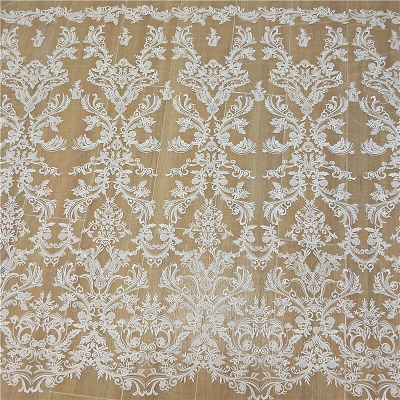 新款满幅钉珠亮片刺绣花边面料时尚婚纱制作辅材手工DIY服装布料