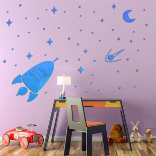 宇宙太空b飞船亚克力镜面贴 幼儿园儿童房卧室墙面DIY装饰墙贴自
