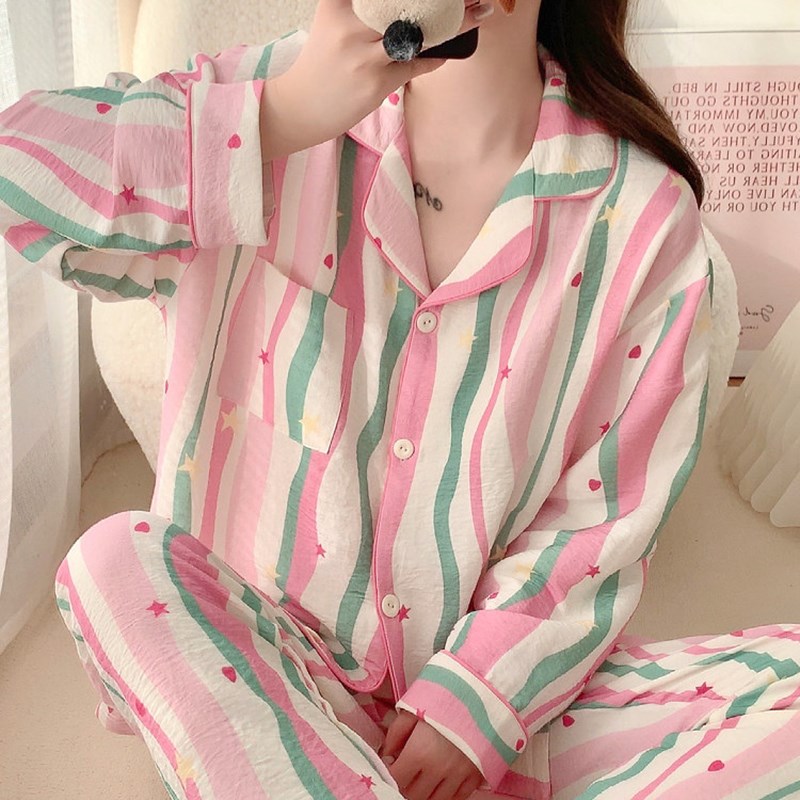 网红多巴胺粉色j条纹云朵棉月子服纯棉春夏季薄款孕妇哺乳甜美睡