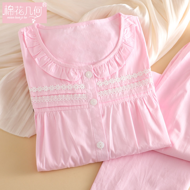 睡衣女全棉布春秋纯棉斜纹纯色薄款梭织棉家居服套装