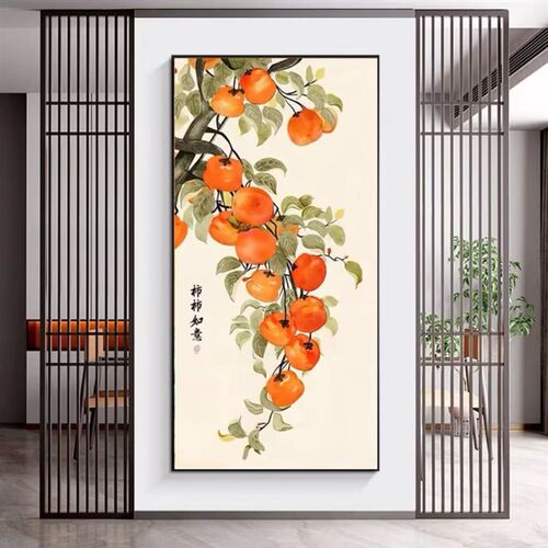 纯手绘柿柿如h意写意装饰画现代简约新中式客厅玄关挂画肌理感油