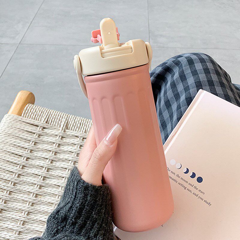 简约保温杯女生高颜值带吸管水杯2024新款学生便携不锈钢喝水杯子