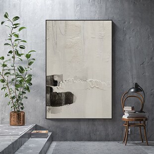 现代侘寂风黑白抽象艺术肌理装饰画玄关落地客Q厅餐厅卧室小众挂