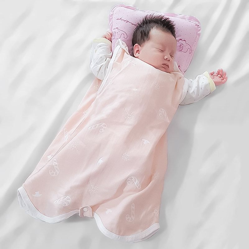 初生婴儿睡觉护肚子防踢被睡袋宝宝纯棉纱布春夏季薄款新生儿睡衣