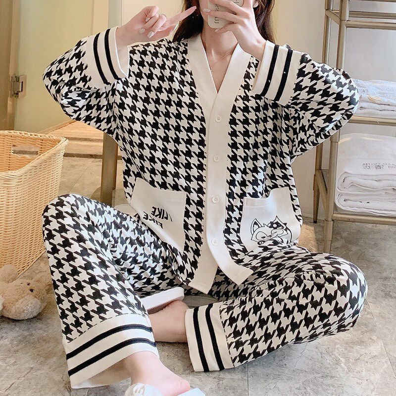 睡衣女秋冬季长袖棉质p开衫和服韩版可外穿甜美休闲宽松套装家居