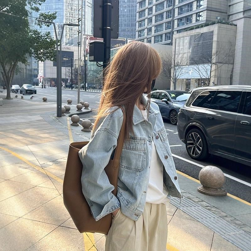 复古短款牛仔外套女春秋2025新款韩版宽松网红百搭长袖上衣夹克潮