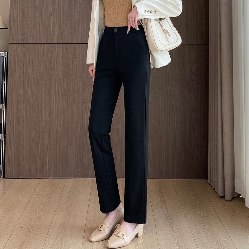 直筒裤女春秋大码高腰显瘦休闲女裤西装裤长裤烟管裤冬季加绒裤子