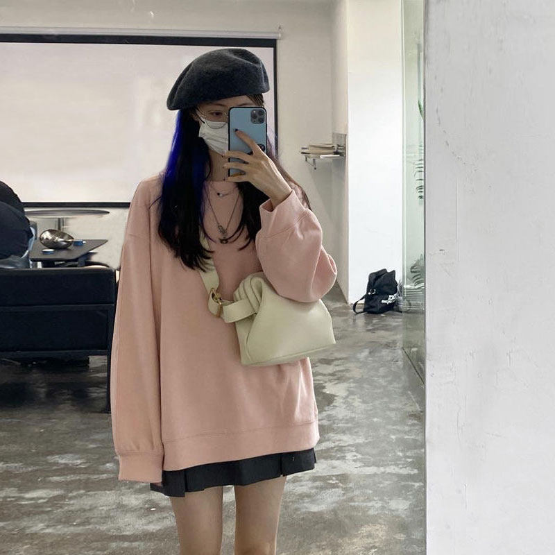 奶系粉色糖果色卫衣女春小个子150套头高级感小众设计感无帽外套