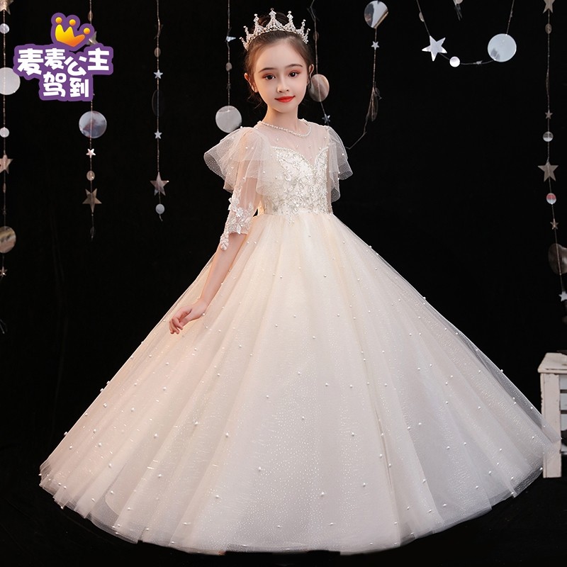 花童白婚纱长裙儿童礼服公主裙洋气女童连衣裙蓬蓬钢琴演出服生日