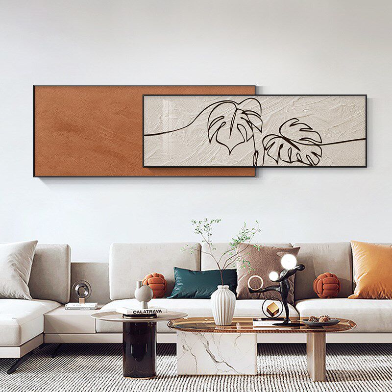 客厅装饰画侘寂风现代p简约沙发背景墙挂画高级感墙画极简横版壁