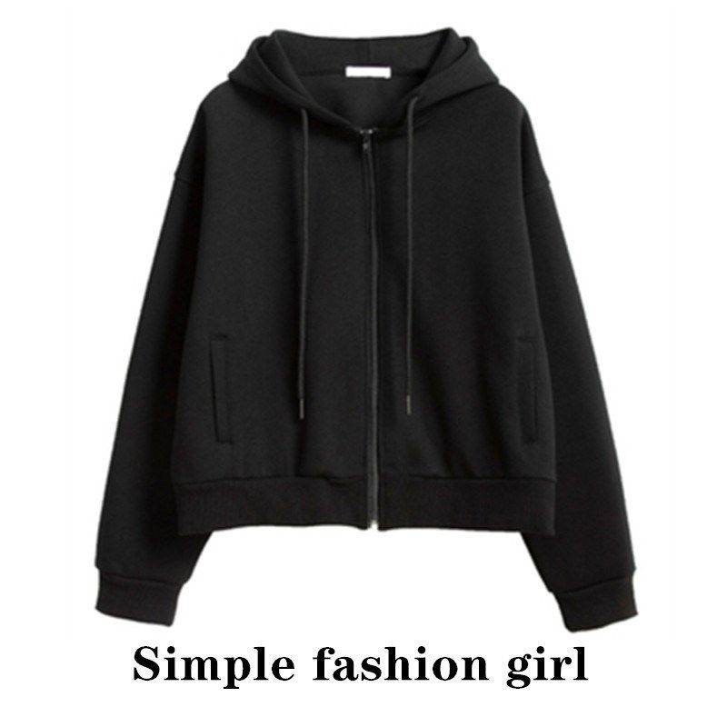 卫衣拉链外套女2024新款春秋黑色短款开衫连帽高腰设计感小众上衣