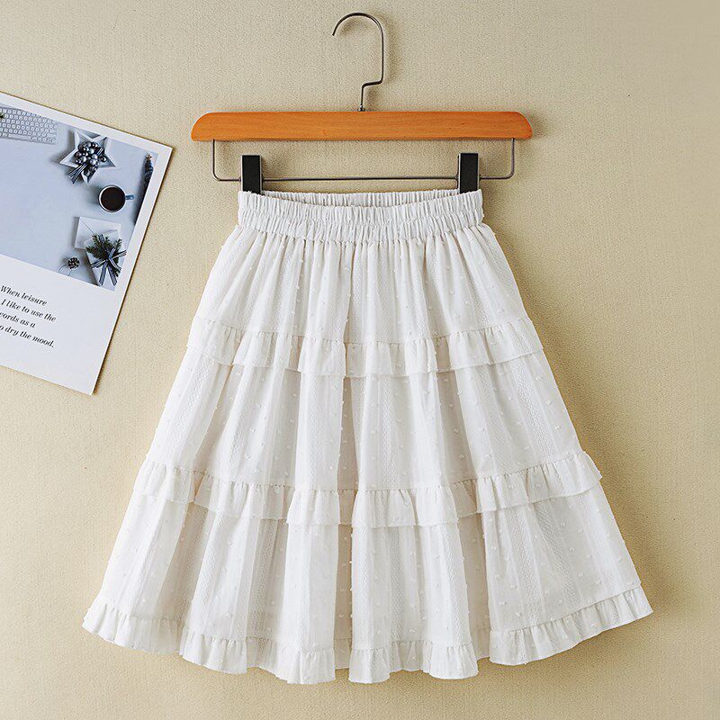 女童半身裙白色长裙春秋款儿童蛋糕裙小女孩中长款裙子洋气百褶裙