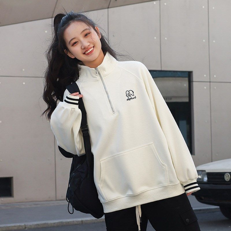 初中生卫衣春秋2025新款少女宽松时尚洋气半拉链大童高中学生上衣