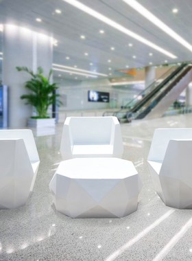 玻璃钢创意切面桌椅子摆设 户外室内商场办公楼几何休闲座椅摆件