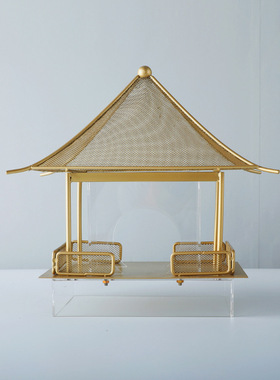 新中式创意金属抽象建筑装饰摆件样板间售楼处书房博古架软装摆设