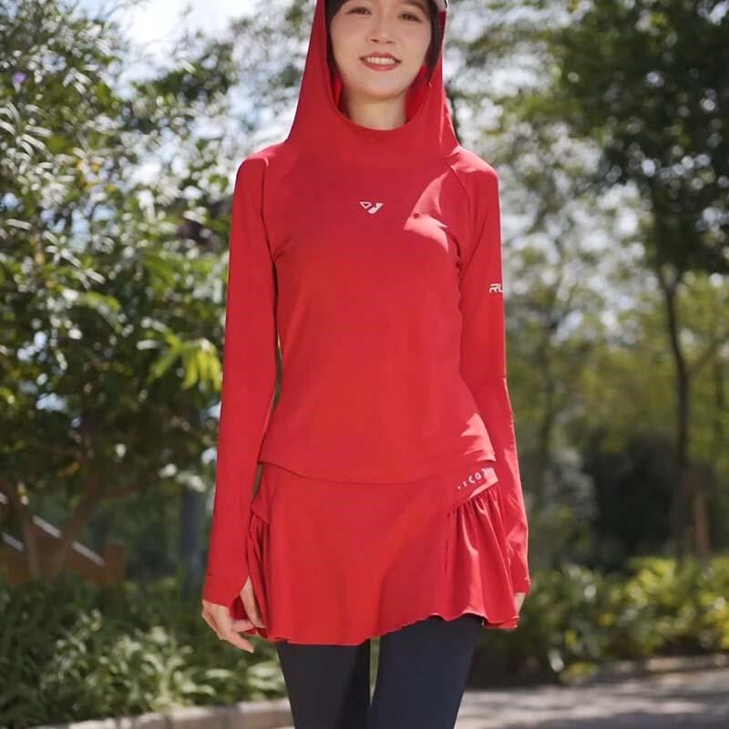 防晒T恤女式连帽高领速干百搭超弹休闲训练服跑步健身薄卫衣长袖
