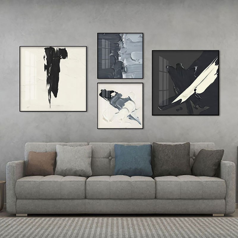 现代装饰画抽象油画客厅餐厅组合挂画黑白极N简创意时尚办公室壁