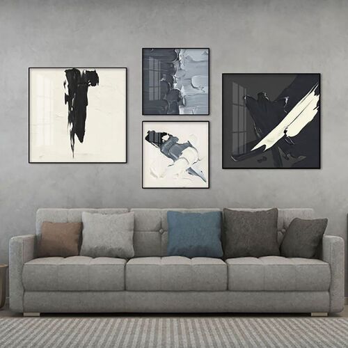 现代装饰画抽象油画客厅餐厅组合挂画黑白极N简创意时尚办公室壁