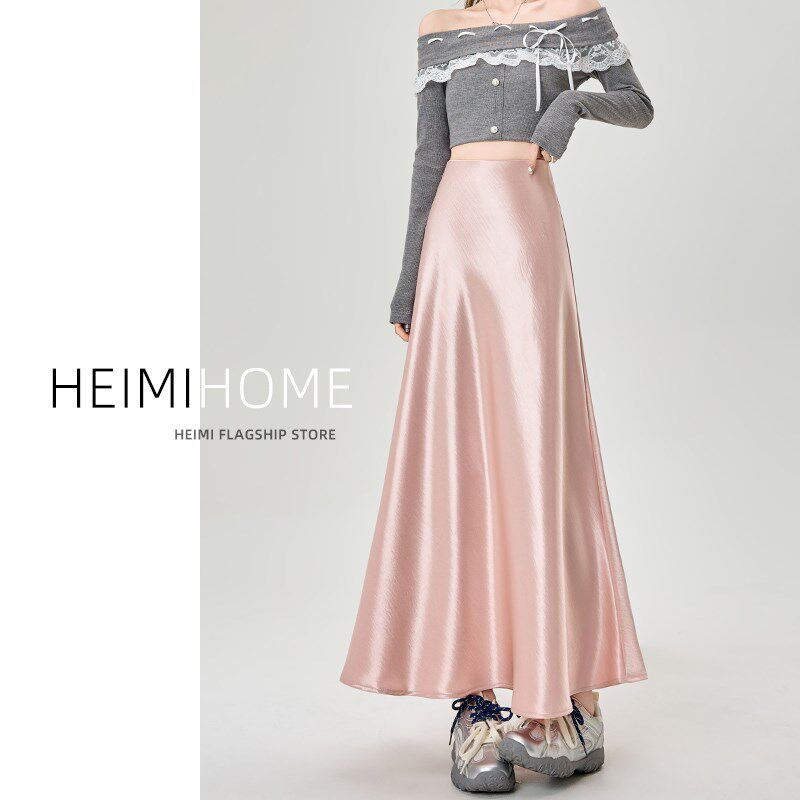 醋酸缎面半身裙女夏季高级感气质包臀长裙小个子粉色a字鱼尾裙潮