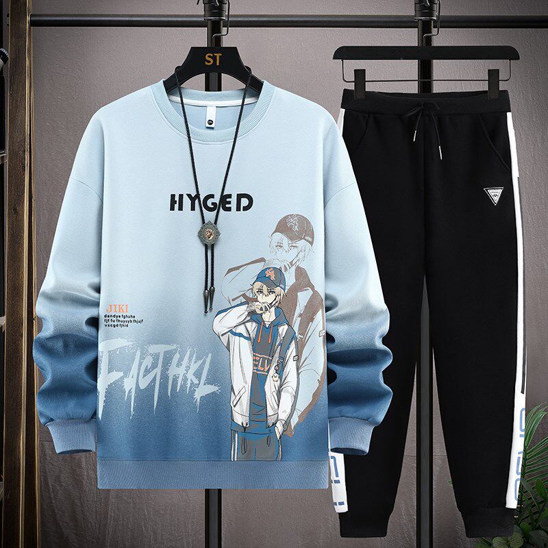 春秋季青少年长袖t恤男孩12-15岁初中学生卫衣套装大童纯棉打底衫