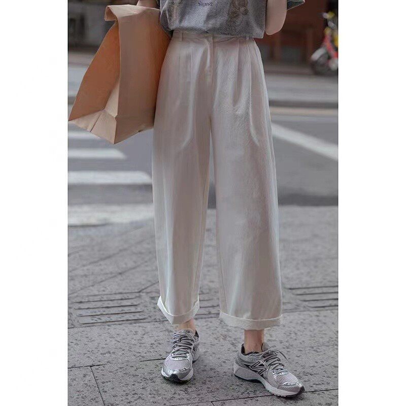梨型身材日系八分休闲宽裤女夏薄款小个子工装哈伦九分直筒裤子