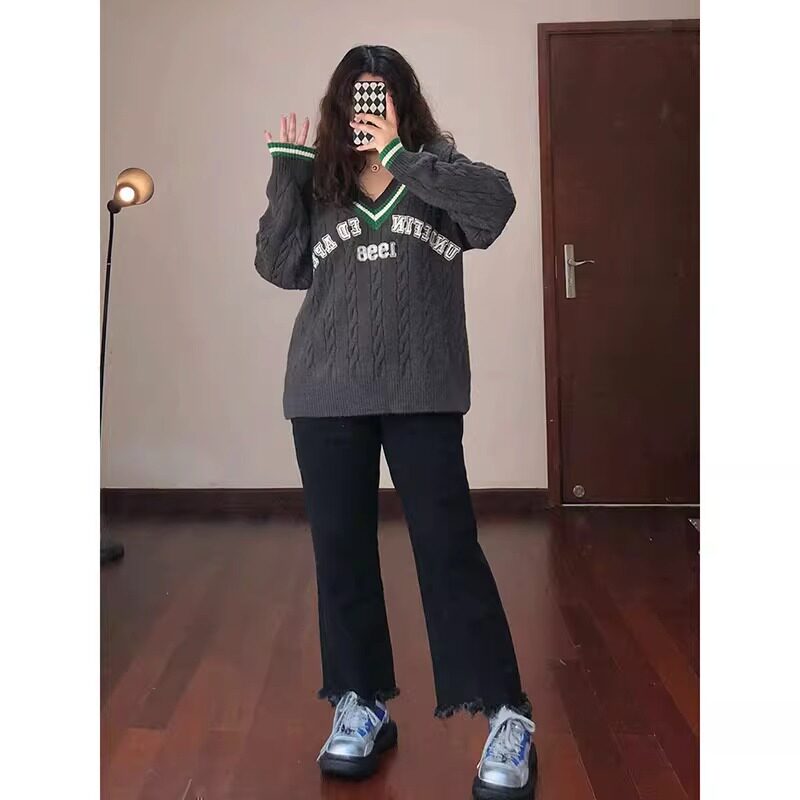 大尺码美式黑色直筒牛仔裤女秋季胖mm小个子百搭弹力显瘦九分裤子