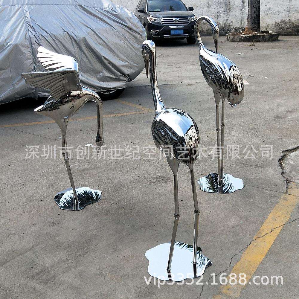 不锈钢仙鹤摆件动物水景雕塑水池装饰小区水景景观雕塑户外工艺品