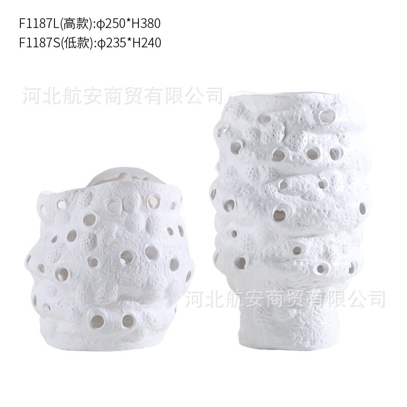 现代简约蜂窝花瓶孔孔花器花插树脂工艺品样板房售楼处桌面饰品