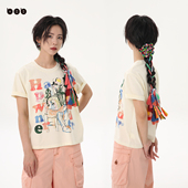 商场同款 白目自白色T恤女2025夏季 新品 街头潮牌bf风短袖 上衣