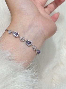 s925纯银天然紫水晶葫芦手链女款小众轻奢精致手饰闪闪发光的手串