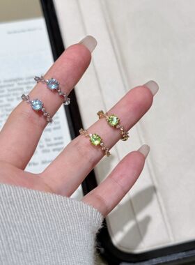 爆闪天然托帕石戒指女小众设计感轻奢食指戒开口可调节指环百搭