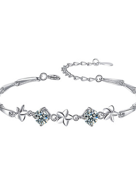 跨境s925纯银莫桑钻五叶草手链女