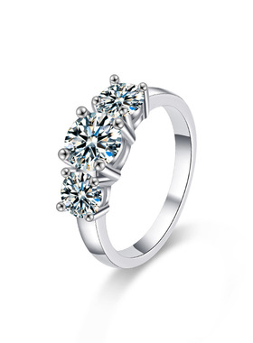 跨境莫桑石S925纯银戒指女高级感