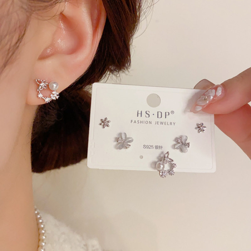 日韩气质时尚简约锆石猫眼石花朵蝴蝶圆环耳钉三件套小巧精致耳饰,饰品/流行首饰/时尚饰品新,耳钉,淘宝优惠券,粉丝福利购,淘宝优惠卷