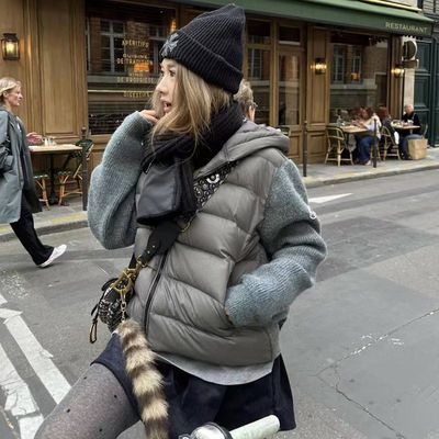 美式复古潮流高街时尚针织拼接连帽棉服外套女宽松百搭保暖面包服