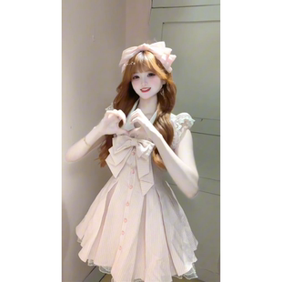 甜美俏皮蝴蝶结独特漂亮掐腰连衣裙女夏日小众绝美初恋清纯小裙子