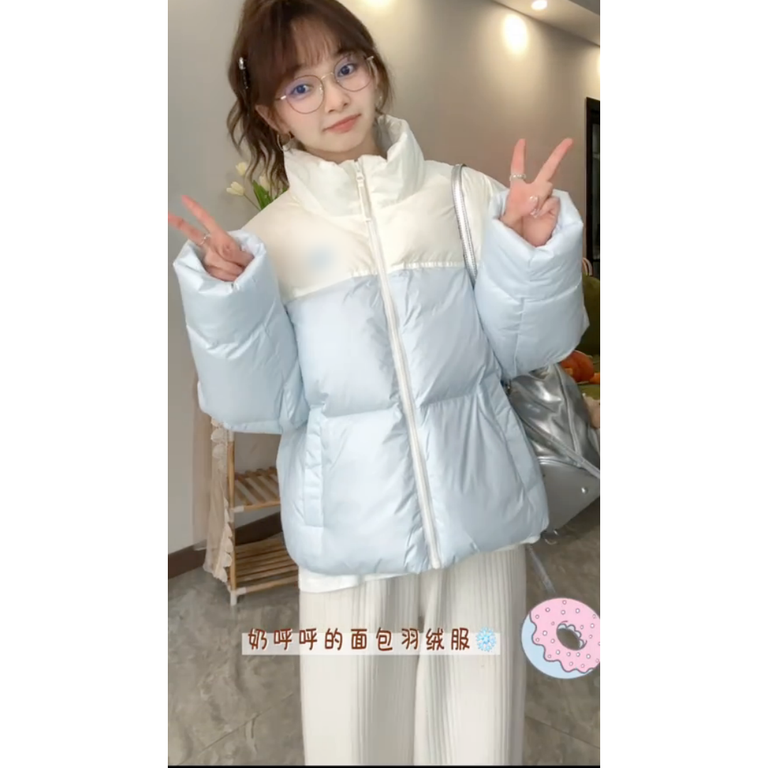 奶呼呼加厚保暖拼接立领面包服