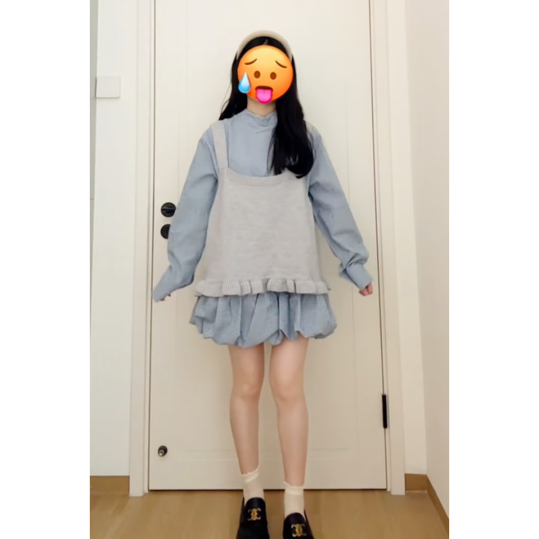 蝴蝶结衬衫裙叠穿马甲背心两件套