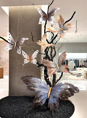 秋色枯叶碟仿真花艺造景装饰纸蝴蝶成品拍摄布置道具橱窗美陈纸花