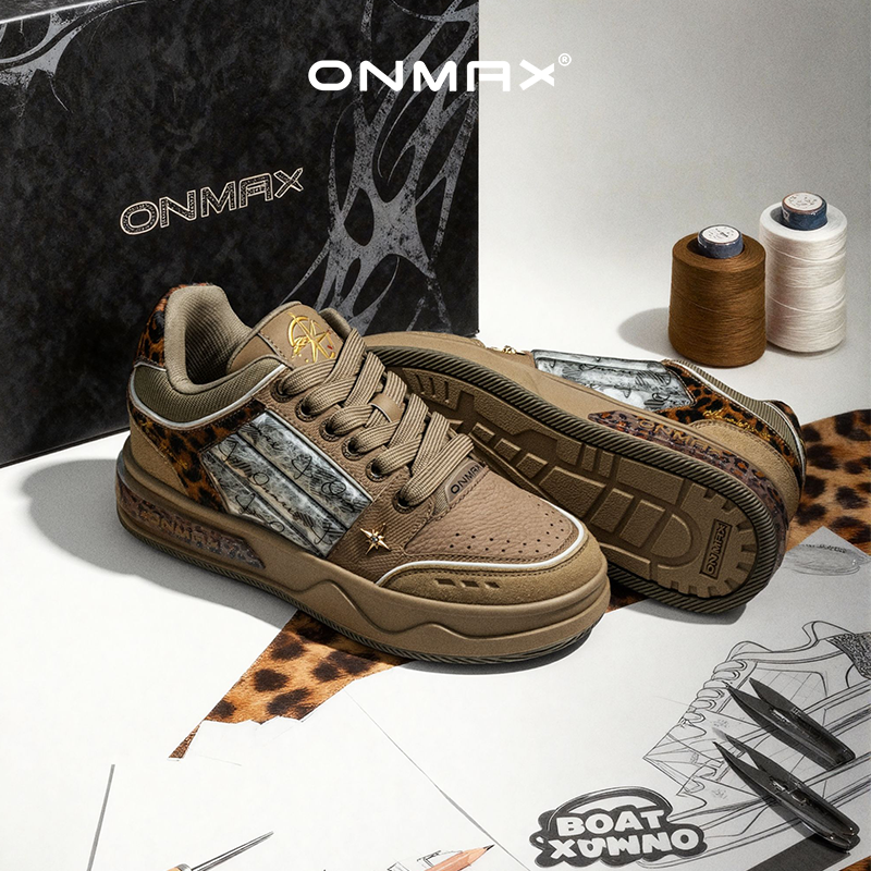 范丞丞同款onmax小帆船拼接豹纹增高潮牌厚底百搭休闲男新款板鞋