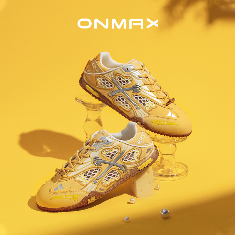 onmax四叶草起司黄国潮设计师秋冬运动新款薄底德训运动芭蕾女鞋