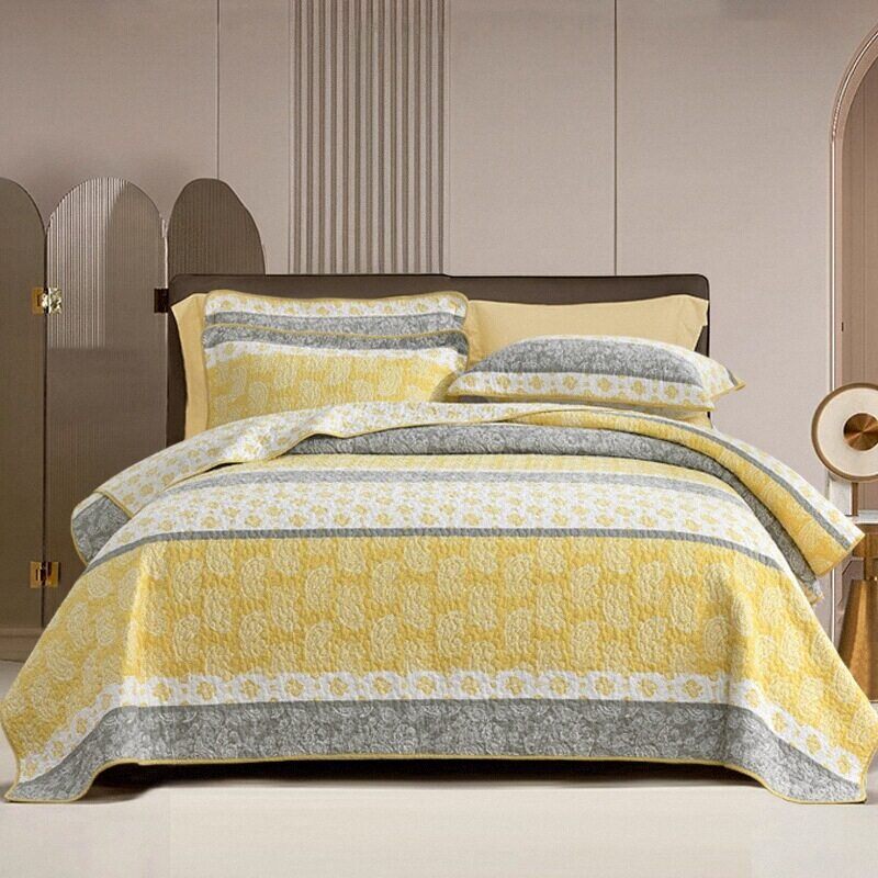 全棉绗缝床盖三件套水洗纯棉印花空调被加厚外贸出口四季通用枕套