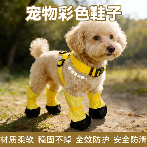 宠物彩色鞋子雨鞋靴子柔软舒适透气防水防滑防脏防脱胶套遛狗神器