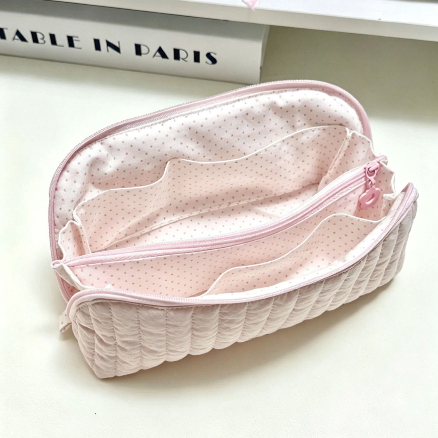 韩系少女心软绵绵粉色波点贝壳笔袋学生大容量多隔层文具收纳袋