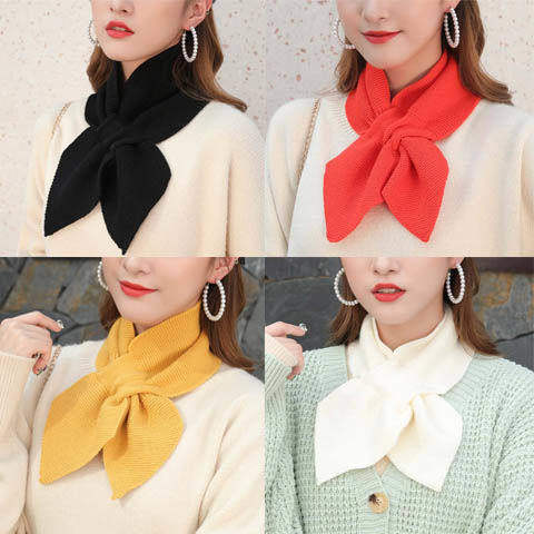 韩版女款针织包芯纱小围巾交叉结加厚时尚百搭保暖毛线围脖潮装饰
