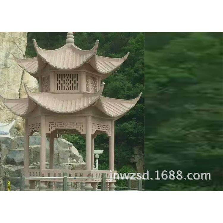 户外大理石双层六角石亭子厂家 景观红石头庭院双层凉亭雕刻价钱
