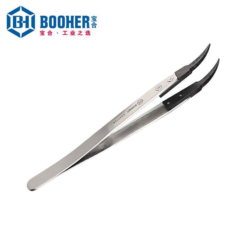 宝合Booher 防静电碳纤维弯头镊子130MM 0347104