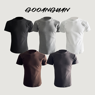 260克纯色半袖 正肩修身 夏季 T恤纯棉弹力小领口短袖 cleanfit 基础款