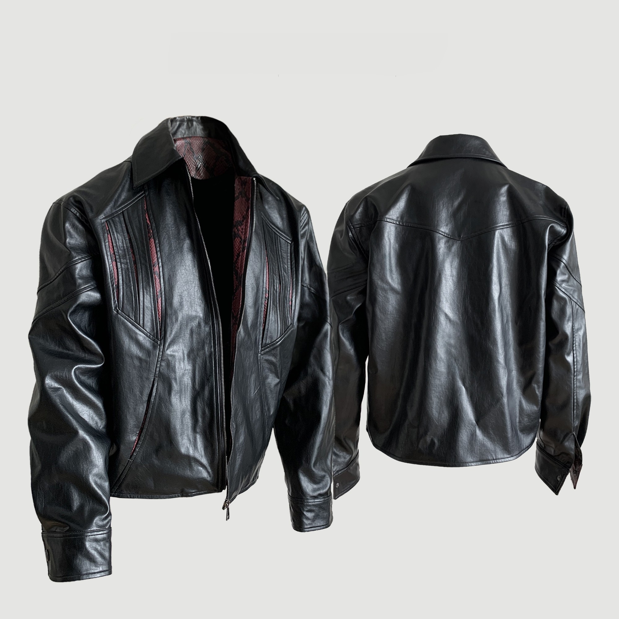 蛇年皮衣夹克复古cleanfit春秋外套PU皮薄款休闲男士翻领夹克上衣,男装,皮衣,淘宝优惠券,粉丝福利购,淘宝优惠卷